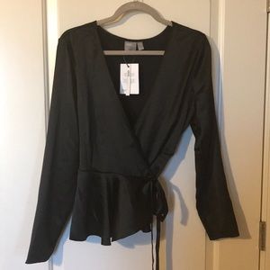 ASOS Satin Black Wrap Blouse